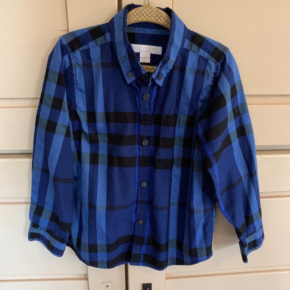 Burberry Navy Plaid Woven Button Up Todder Shirt